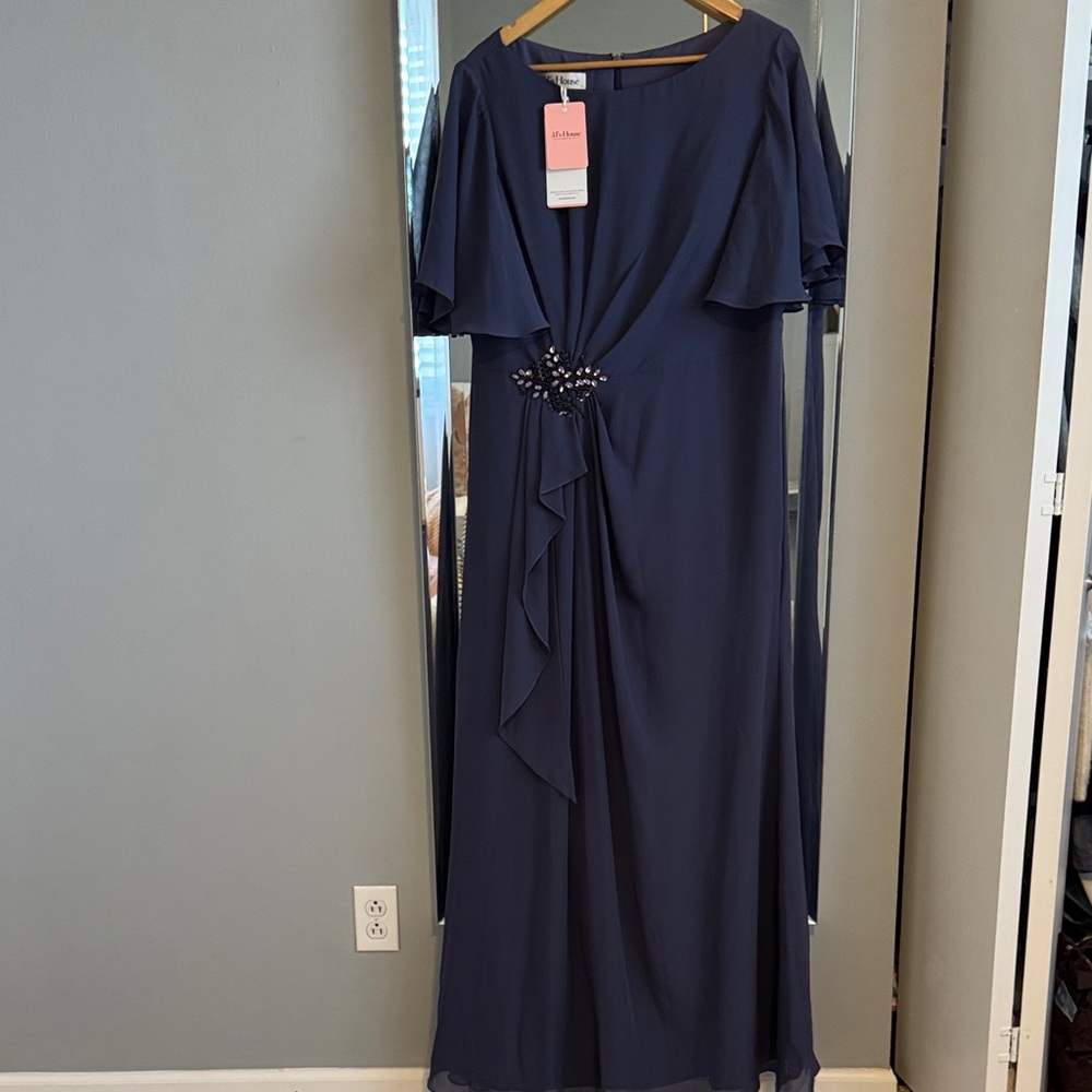 JJ’s House Navy blue Maxi Dress with Embellished Waist. 14W. New with tags
